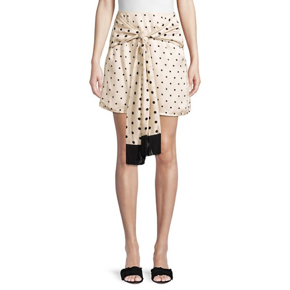 NEW Mother of Pearl Women Polka Dot Scarf Wrap Belt High Waist Fringe Mini Skirt